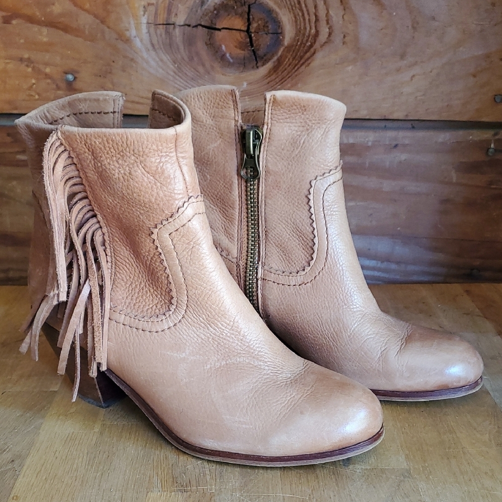 Sam Edelman Tan Fringe Ankle Booties